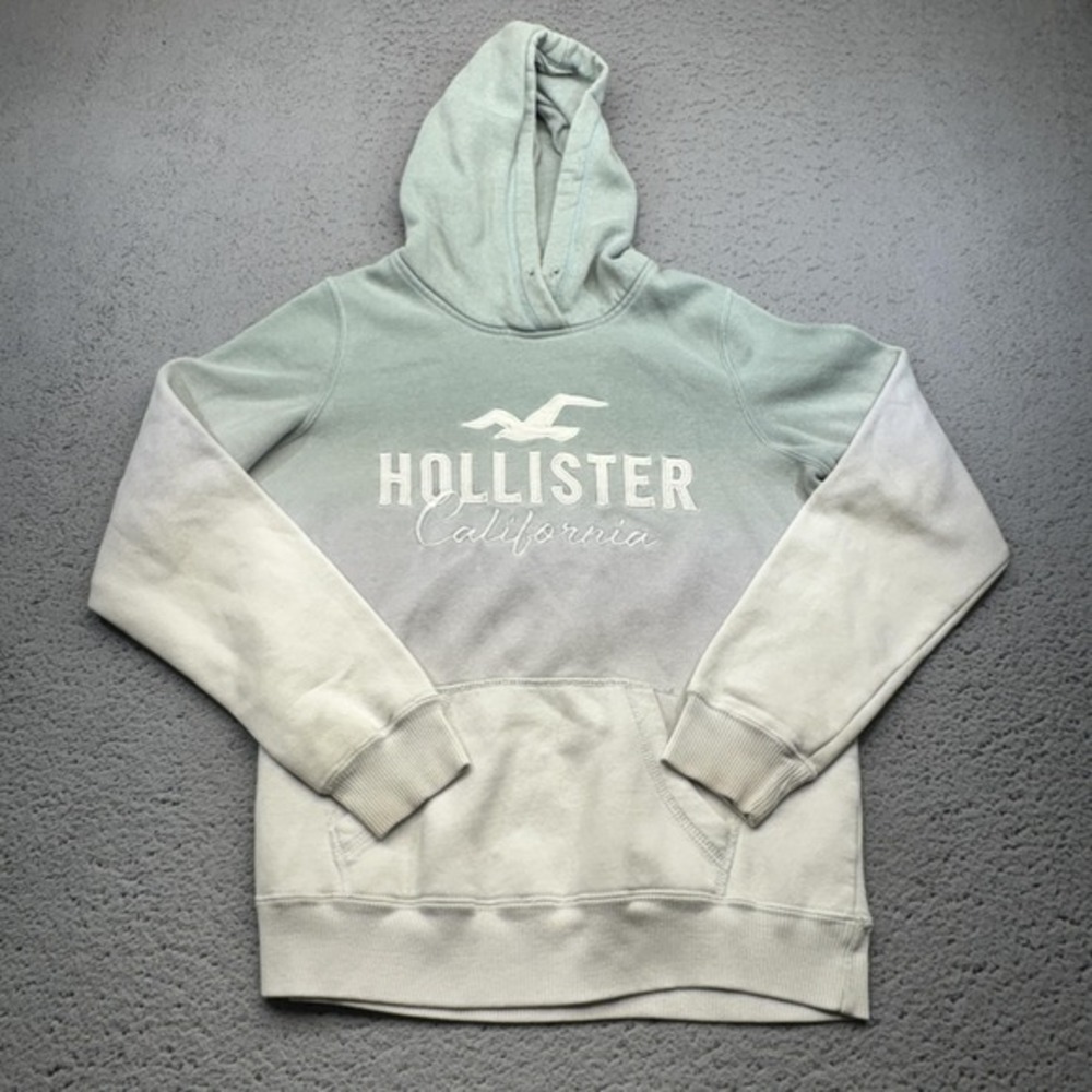 Hollister Hoodie Womens Medium Green White Ombre Gradient‎ Pullover Logo Cali